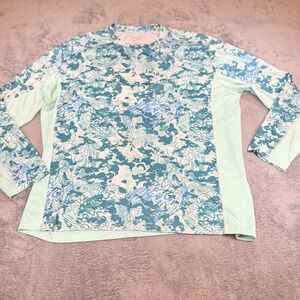 Huk Mens XXL Performance Fishing Shirt Long Sleeve Blue Mint Green Camo Mesh